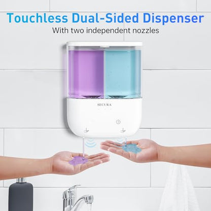 Touchless Wall Mounted Dual Automatic Soap Dispenser – 2 x 17 fl oz. Chambers Rechargeable Liquid Soap Dispenser Prefect for Bathroom & Kitchen (White)