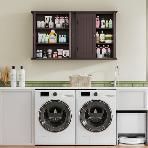 ChooChoo Bathroom Wall Cabinet with 2 Doors, Over The Toilet | 8.8"D x 21.1"W x 24"H, Medicine Cabinet, Adjustable Shelves, Cupboard, Espresso - color: Espresso, size: 8.8"D x 21.1"W x 24"H