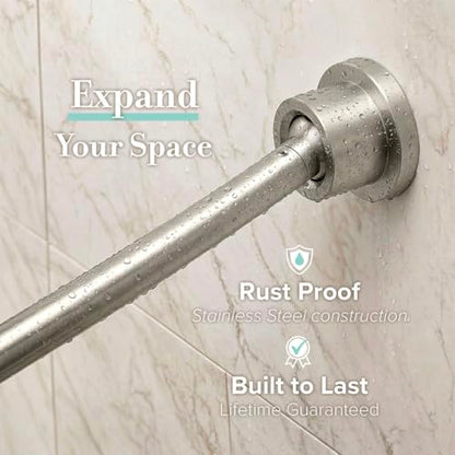 Gatco 827SN Modern Minimalist Curved Shower Rod Set, 42"-72", Satin Nickel | Wall Mount Adjustable Length Stainless Steel Shower Curtain Rod | Expands Shower Space Up To 8 Inches - color: Satin Nickel