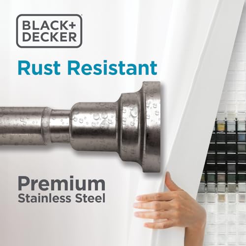 BLACK+DECKER Tension Shower Curtain Rod 42-72 Inch – Drill-Free Adjustable Curtain Rod, Rust-Resistant Stainless Steel Tension Curtain Rod for Shower, Bathroom, Window, Closet – 35 lb Capacity - color: Satin