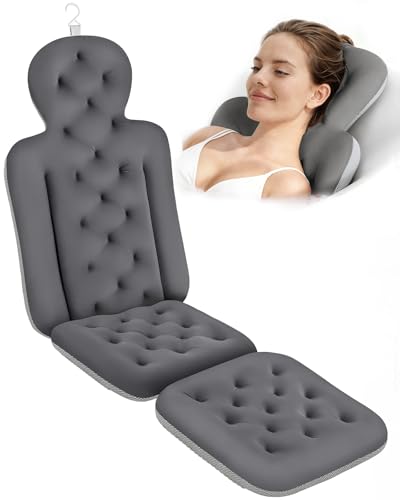 Bath Cushion, Full Body Bathtub Pillow with 160 Suction Cups, Bath Mat for Head and Neck Support, with Laundry Bag (Dark Gray, 56" x 16") - color: Dark Gray, size: 56" X 16"