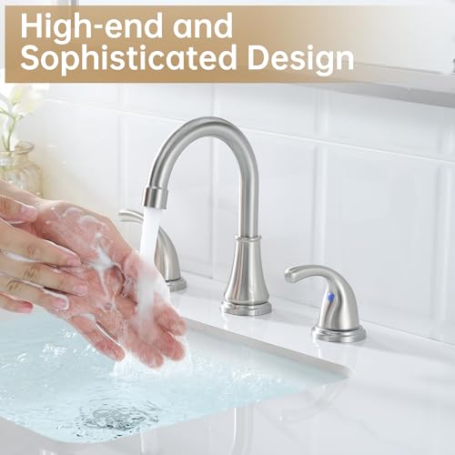 Bathroom Sink Faucet FRANSITON Centerset 8 Inch 2 Handle Bathroom Sink Faucet Lead-Free with Pop-up Drain Stopper and Supply Hoses (Brushed Nickel, 8 Inch) - color: Brushed Nickel