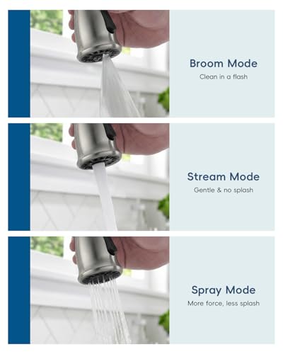 3 Holes Kitchen Sink Faucets with Pull Down Sprayer and Soap Dispenser, 2 Holes Brushed Nickel Sink Faucet for Kitchen by DAYONE, Single Handle High Arc, DAY-279BN - color: Brushed Nickel, style: 3 Holes