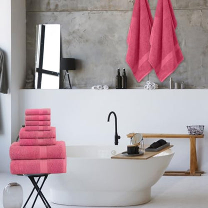 QUBA LINEN Pack of 8 Towels Set, 2 Large Bath Towels, 2 Hand Towels, 4 Wash Cloths, 100% Cotton, Lighter Weight, Quicker to Dry, Super Absorbent, Perfect for Bathroom (Pink) - color: Pink