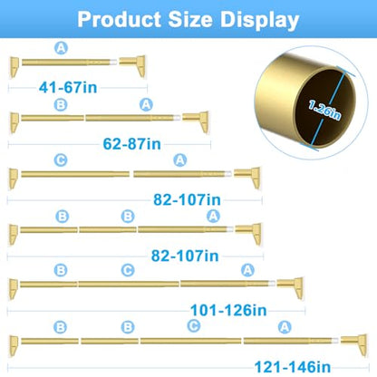 41-146 Inch Tension Curtain Rod, Gold | No Drill, Extra Long, Heavy Duty, Renter Friendly Adjustable - color: Gold, size: 41-146inch