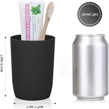 AstraLoom 4PCS Bathroom Tumbler Set, 9.5oz/280ml Unbreakable Toothbrush Holder Cups, Dishwasher Safe Plastic Organizer for Toothbrushes, Makeup Brushes & Vanity Counter, Black - color: Black