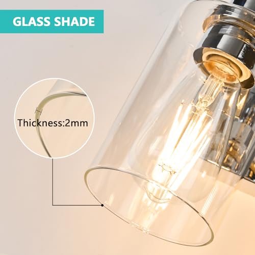 5-Light Bathroom Light Fixtures Modern Chrome Vanity Lights | Easy to Install Clear Glass Shades, Wall Mount Up or Down, E26 Socket, Hardwired, 128V - color: Chrome, size: 5 Lights