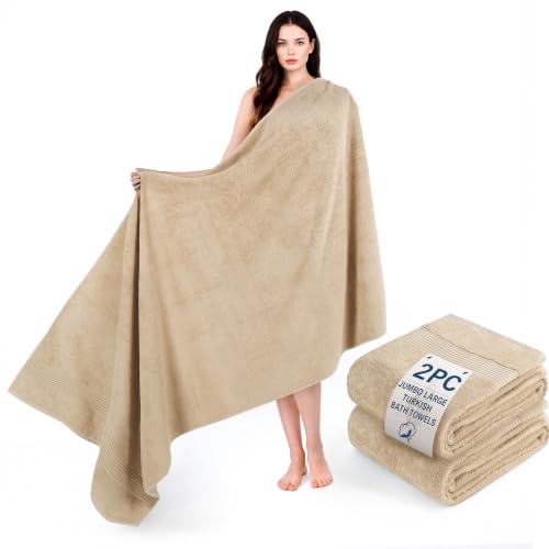 Cotton Paradise 100% Cotton Turkish Towel Set, Soft Absorbent Quick Dry, 2 Piece 35x70 Bath Sheet Set, Beige - color: Beige, size: 35"x70"