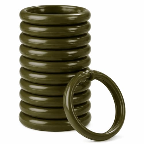 12 Piece Plastic Basic Locking Round Hook Easy Gliding Shower Curtain Rings Fits All Standard Size Shower Rods (Dark Olive Green) - color: Dark Olive Green