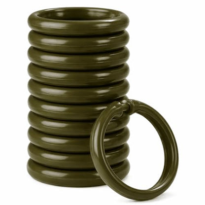 12 Piece Plastic Basic Locking Round Hook Easy Gliding Shower Curtain Rings Fits All Standard Size Shower Rods (Dark Olive Green) - color: Dark Olive Green