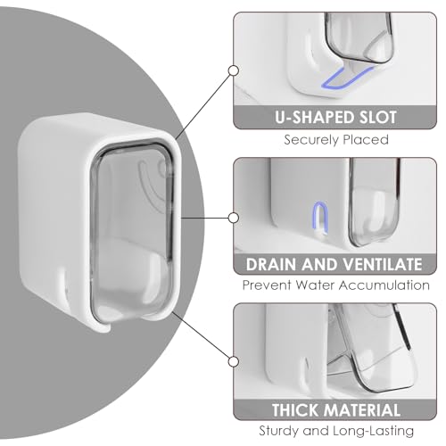 4 Pack Toothbrush Holders for Bathrooms Shower, Wall Mount Toothbrush Organizer with Cover, Self Adhesive Electric Toothbrush Storage, Quick Dry Toothbrush Hanger (Grey) - color: Grey
