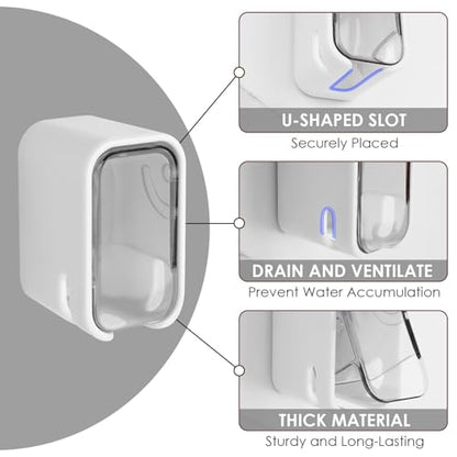 4 Pack Toothbrush Holders for Bathrooms Shower, Wall Mount Toothbrush Organizer with Cover, Self Adhesive Electric Toothbrush Storage, Quick Dry Toothbrush Hanger (Grey) - color: Grey