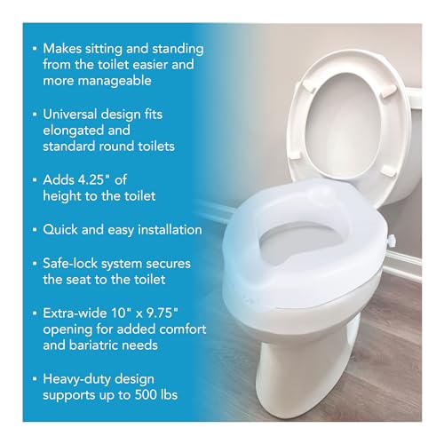 Carex Raised Toilet Seat with Extra Wide Opening - Toilet Seat Riser and Handicap Toilet Seat, White, 1 Count