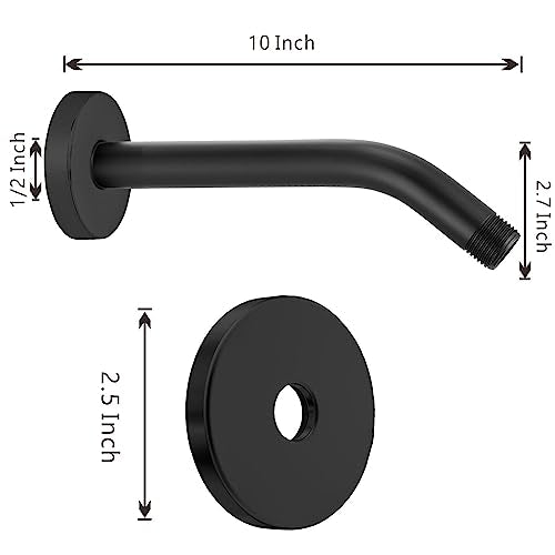 Voolan Shower Arm with Flange and Teflon Tape, Extension Shower Head Arm for Bathroom Fixed Shower Head, Solid Stainless Steel, Wall Mounted (10 Inch,Black) - color: Black, style: 10 Inch