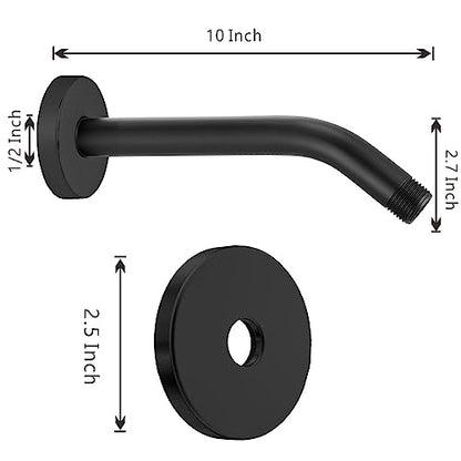 Voolan Shower Arm with Flange and Teflon Tape, Extension Shower Head Arm for Bathroom Fixed Shower Head, Solid Stainless Steel, Wall Mounted (10 Inch,Black) - color: Black, style: 10 Inch