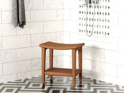 AquaTeak 18" Sumba-Bjon Slatted Teak Shower Bench with Shelf | Durable, Water-Resistant Teak, Shower Chair & Shaving Foot Rest, Indoor/Outdoor Use