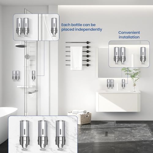 EXIN DECHEN Shampoo and Conditioner Dispenser(Triple x 16.9 oz,Silver) | Easy Installation,Wall-Mounted,Bottle Separable,Large Capacity,Shower Shampoo Conditioner Body Wash Dispenser for Bathroom - color: Silver