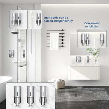 EXIN DECHEN Shampoo and Conditioner Dispenser(Triple x 16.9 oz,Silver) | Easy Installation,Wall-Mounted,Bottle Separable,Large Capacity,Shower Shampoo Conditioner Body Wash Dispenser for Bathroom - color: Silver