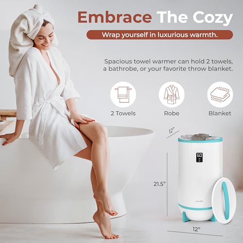 SereneLife Towel & Blanket Warmer, One Touch Portable Bath Towel Warmer with Fragrant Disc Holder, Timer (15, 30, 45, or 60 minutes) and LED Display, Auto Shut Off, Ideal for Bathroom & Spa Use, Blue - color: Blue