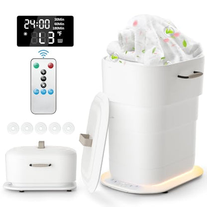 Foldable Towel Warmer 27L,Retractable Portable Towel Warmers Bucket | Time Setting & Auto Shut-Off, 3 Heat Levels with Lighting,Heats Towels/Robes/Blankets, Ideal for Bathroom (White) - color: White