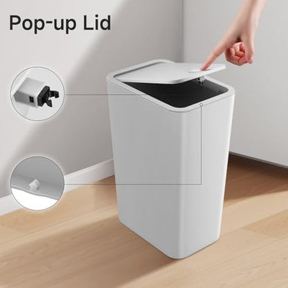 TIPGO Bathroom Trash Can with Lid, 4 Gallon / 15 Liter Small Garbage Can, Press Top Bin, Plastic Wastebasket with Pop-Up Lid for Bedroom, Living Room, Office (Grey, 2 Pack) - color: Grey, 2 Pack