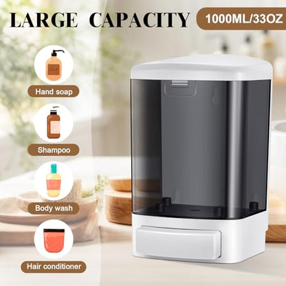 Hushee 8 Pcs Plastic Wall Mounted Soap Dispenser Commercial Manual Soap Containers Wall Dispenser for Kitchen Shower Hotel Liquid Shampoo Gel Chamber (33.8 oz 1000 ml,Black) - color: Black, size: 33.8 oz 1000 ml