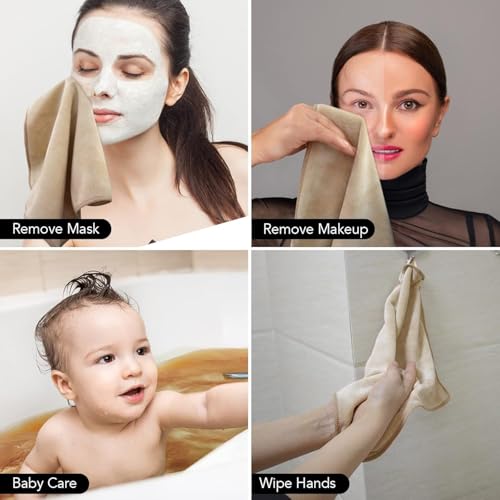 Microfiber Facial Cloths Fast Drying Washcloth 12inch x 12inch Absorbent Face Wash Cloth Soft Makeup Remover Cloths - color: Cream, size: 1 Count (Pack of 20)