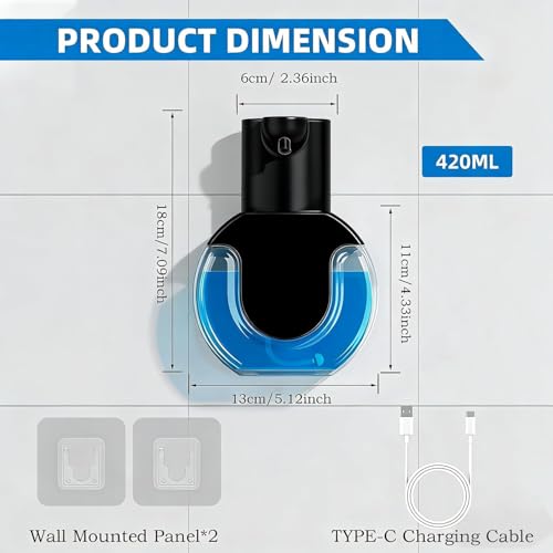 2Pack Automatic Soap Dispenser Touchless, Rechargeable Foaming Soap Dispenser,15oz/420ml Smart Hand Soap Dispensers,4-Level Adjustable,Wall Mount for Bathroom Kitchen Dish Soap,Hands-Free,Black - color: 2 Pack-black 02, style: Foam