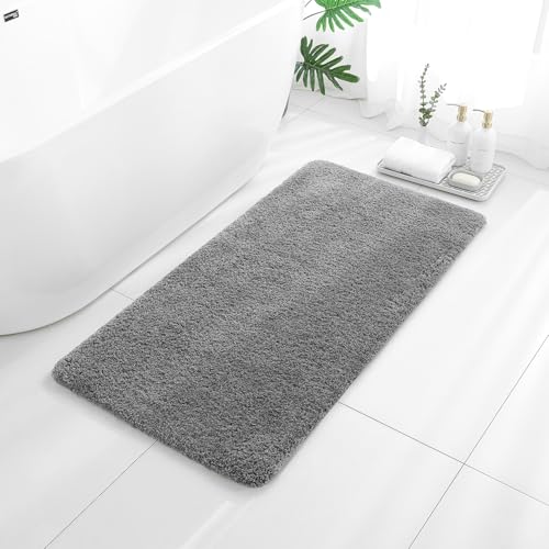 Gray Bathroom Rugs 24"x48" – Long Plush Non-Slip Bath Mat, Absorbent & Washable Microfiber Runner Rug – Perfect for Tub, Sink, or Washroom - color: Grey, size: 2' x 4' (Rectangular)
