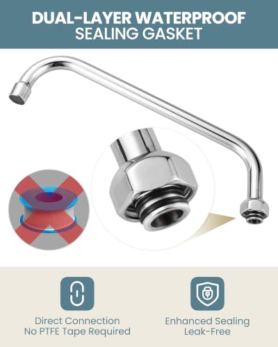G3/4 Internal Thread Commercial Faucet Swivel Spout Replacement: 12“ Add-on Swing Nozzle Spout - Chrome Polished Spout Replacement Part For Commercial Kitchen Sink Faucet - 1.8gpm/ 2.2gpm Aerator - size: 12 Inch