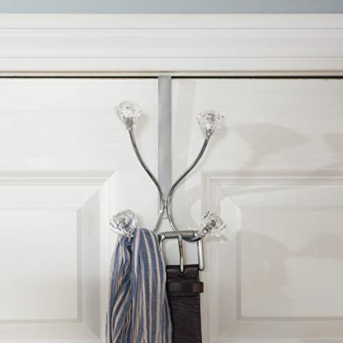 Home Basics Over the Door Double Towel Crystal Hooks, For Hanging Clothes, Coats, Robes or Towels, Organize Bathroom, Bedroom and Closet, Chrome 5" x 3" x 7.25 | Steel Door Hook Rack with Double Hanging Hooks & Crystal Accents - Ideal for Towels, Bags, Co