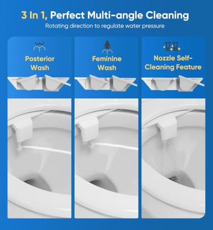 Ultra-Slim 3-in1 Bidet, Warm Water, Self-Cleaning, Posterior&Feminine Wash-(Retractable Dual Nozzles), Non-Electric Bidet Attachment for Toilet Seat, Adjustable Water Pressure, Stainless Steel Inlet | Toilet Seat Add-On - color: 1PCS-White + Warm Water