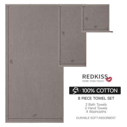 REDKISS Quick Dry Waffle Towel Set of 8, 100% Cotton,Lightweight & Highly Absorbent Waffle Towels for Bathroom, Spa, Gym, Pool-2 Bath Towels, 2 Hand Towels & 4 Washcloths,Brown - color: Brown
