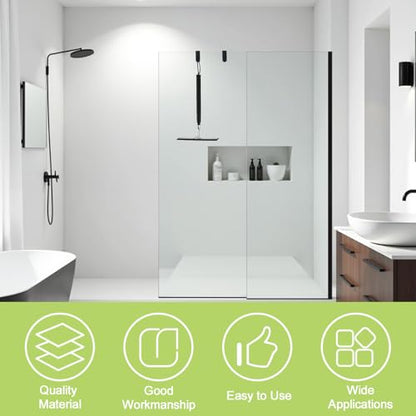 2Pcs Shower Glass Door Hooks, Silicone Towel Hanging Hook No Drilling Frameless Glass Door Scraper Bracket for Bathroom Kitchen(Black) - color: Black