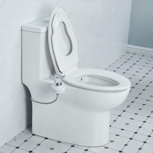 Bidet Toilet Attachment with Dual Nozzles, Non Electric Bidet Attachment for Toilet with Adjustable Water Pressure for Front and Rear Wash, Thin Profile, White