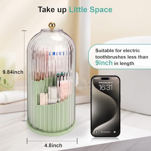 QIYVLOS Toothbrush Holders with Sliding Lid, Rotating 3 Slots Bathroom Organizer Countertop, Tooth Brush Toothpaste Holder Bathroom Counter Stand Sink Organizer Caddy for Makeup Brushes Holder (Green) - color: Green+Transparent