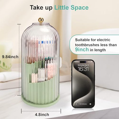 QIYVLOS Toothbrush Holders with Sliding Lid, Rotating 3 Slots Bathroom Organizer Countertop, Tooth Brush Toothpaste Holder Bathroom Counter Stand Sink Organizer Caddy for Makeup Brushes Holder (Green) - color: Green+Transparent