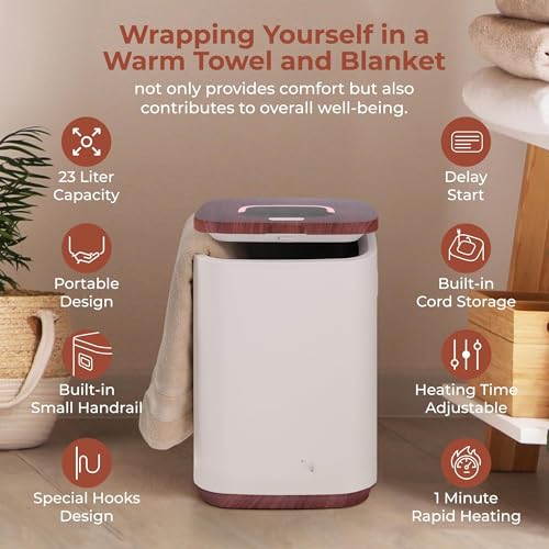 Bucket-23L Capacity Hot Warmer with Timer Function, Fits Up to Two Oversized Towels for Bathroom(Wood) - color: Wood