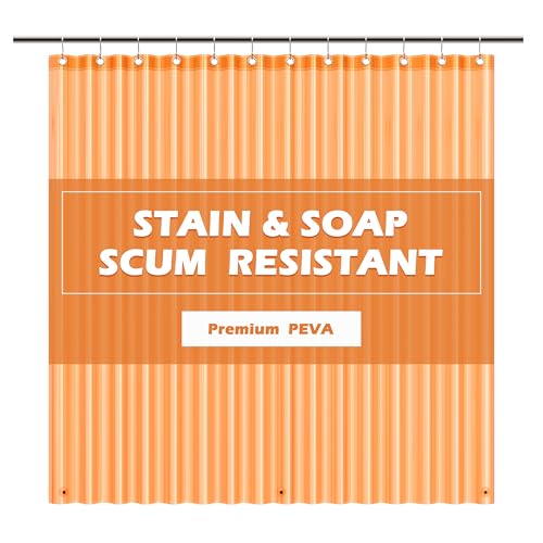 EHZNZIE Orange Shower Curtain Liner 72x72, PEVA Waterproof Bath Curtain, No Chemical Smell, 3 Weighted Magnets, Durable with Rustproof Metal Grommets - color: Clear Orange, size: 72"W x 72"L (Pack of 1)