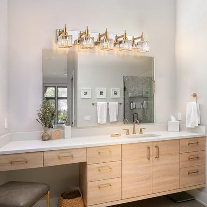 Crystal Bathroom Light Gold Chrome 5-Light Modern Bathroom Vanity Fixtures Over Mirror Square Wall Sconce - color: Gold Chrome-Square Shade, size: 5-Light