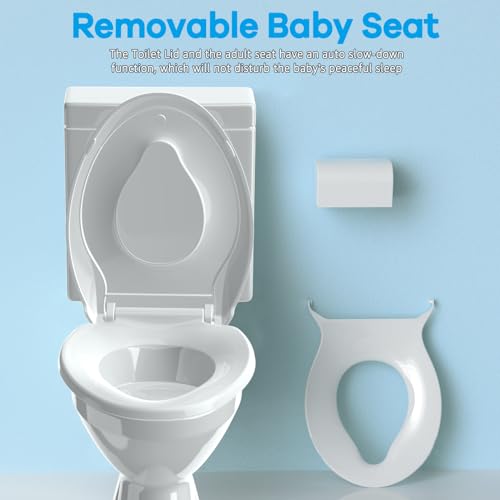 Aünsffer Family Toilet Seat Elongated, Built-in Toddler Potty Training Seat, Baby Toilet lid 2 in 1 Soft Close Quiet with Magnet, Easy Clean PP Material Safe and No Loosen (White Elongated 18.5 Inch) - color: White, size: Elongated 18.5inch with Baby Seat