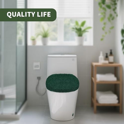 Soft Microfiber Toilet Lid Cover 17.5" x 15" Machine Washable | Solid Toilet Seat Cover Adjustable Rubber Backing Fits Most 16 -17.5" L x 14-16" W Round Oblong and Elongated Toilet Seat - color: Dark Green