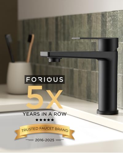 FORIOUS Black Bathroom Faucet 1 Hole, RV Bathroom Sink Faucet Single Hole | Single Hole Bathroom Sink Faucet Matte Black, Single Handle Rv Faucet Bathroom for Sink with Deck Plate and Pop Up Drain - color: Matte Black
