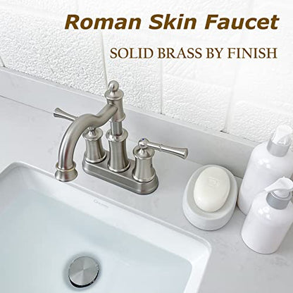 Roman Bathroom Sink Faucet Deck Mount or Wall Mount Installation Pop-up Drain Assembly with Overflow Deck Plate and Water Supply Lines Included (2 Hole Deck Mount, Brushed Nickel) - color: Brushed Nickel, style: 2 Hole Deck Mount