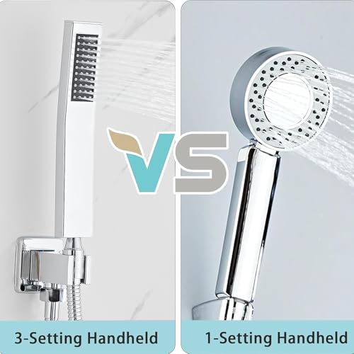 10 Inch Shower Faucet Set, Ceiling Mounted Rainfall Shower System with High Pressure Handheld Shower Head, Bathroom Mixer Rough-in Valve and Trim Shower Kit, Polished Chrome, with Tub Spout - color: Sliver, style: 10 Inch