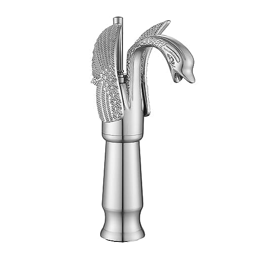 Brushed Nickel Swan Shape Single Handle 1Hole Bathroom Vessel Sink Faucet Deck Mount Lavatory Sink Faucet - color: Brushed Nickel, size: Tall
