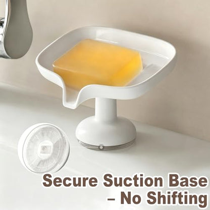 1PCS Self Draining Soap Dish with Suction Cup, Soap Holder for Shower, Bathroom, Sponge Holder for Kitchen Sink, Removable No Damage Stand Bar Soap Tray with Drain Spout Keeps Clean & Dry, White