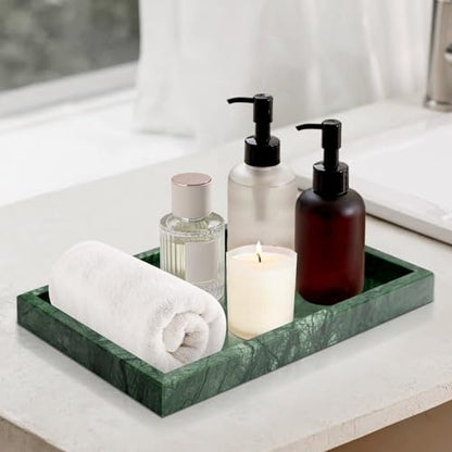 Green Marble Tray,Pure Natural Vanity Tray | Marble trays for Kitchen Counter Non-Ceramic/Non-Resin,Stone Tray 12 x 8 inch - color: Green