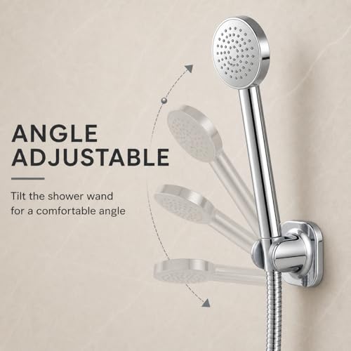 Hand Held Shower Head Holder, Adhesive Showerhead Bracket, Angle Adjustable Shower Wand Holder Wall Mounted, Chrome - color: Chrome