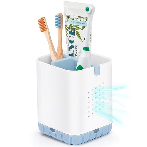Boperzi Toothbrush and Razor Holder for Bathrooms - Countertop Organizer With Drainage, Anti-Slip Kids Toothpaste Caddy for Electric Toothbrush, Shower, Vanity - Blue - color: Plastic White&blue